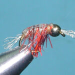 Tan Beadhead Scud fly in tying vice